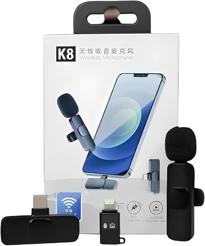Micrófono Inalámbrico K8 con Clip – Audio Profesional para Celulares, Cámaras y Portátiles | Ideal para Vlogs, Podcasts y En Vivo